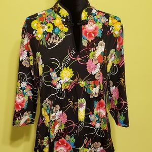 BRITTANY, 2X, Multi Color Chinese Top, 3/4 Sleeves